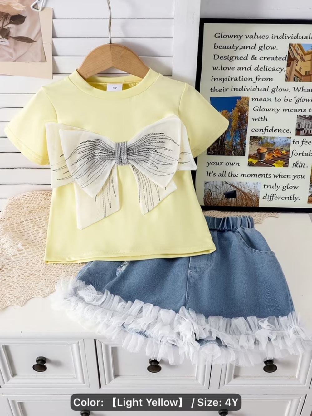 NWOT, Light Yellow Bow Front Top for Kids - 4Y